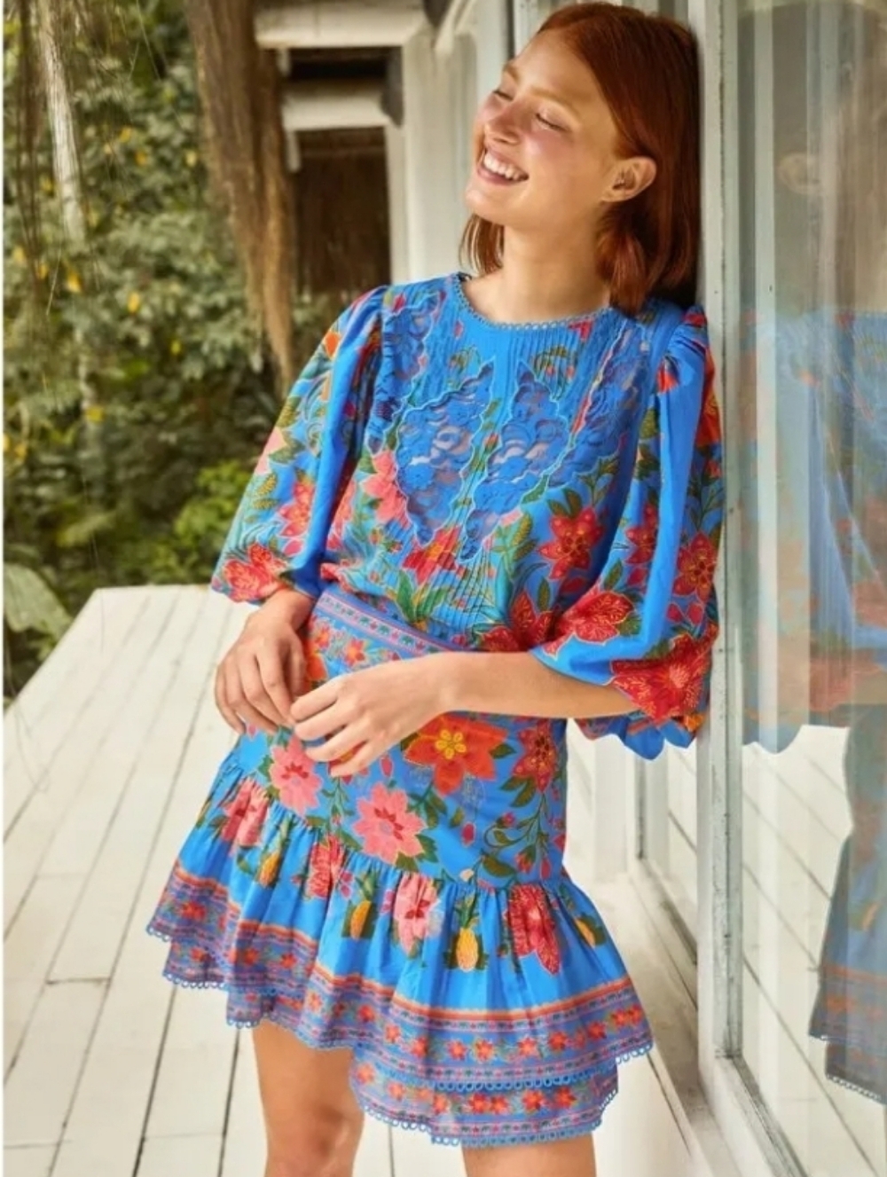 Farm Rio Blue Tropical Tapestry Mini Skirt (L)